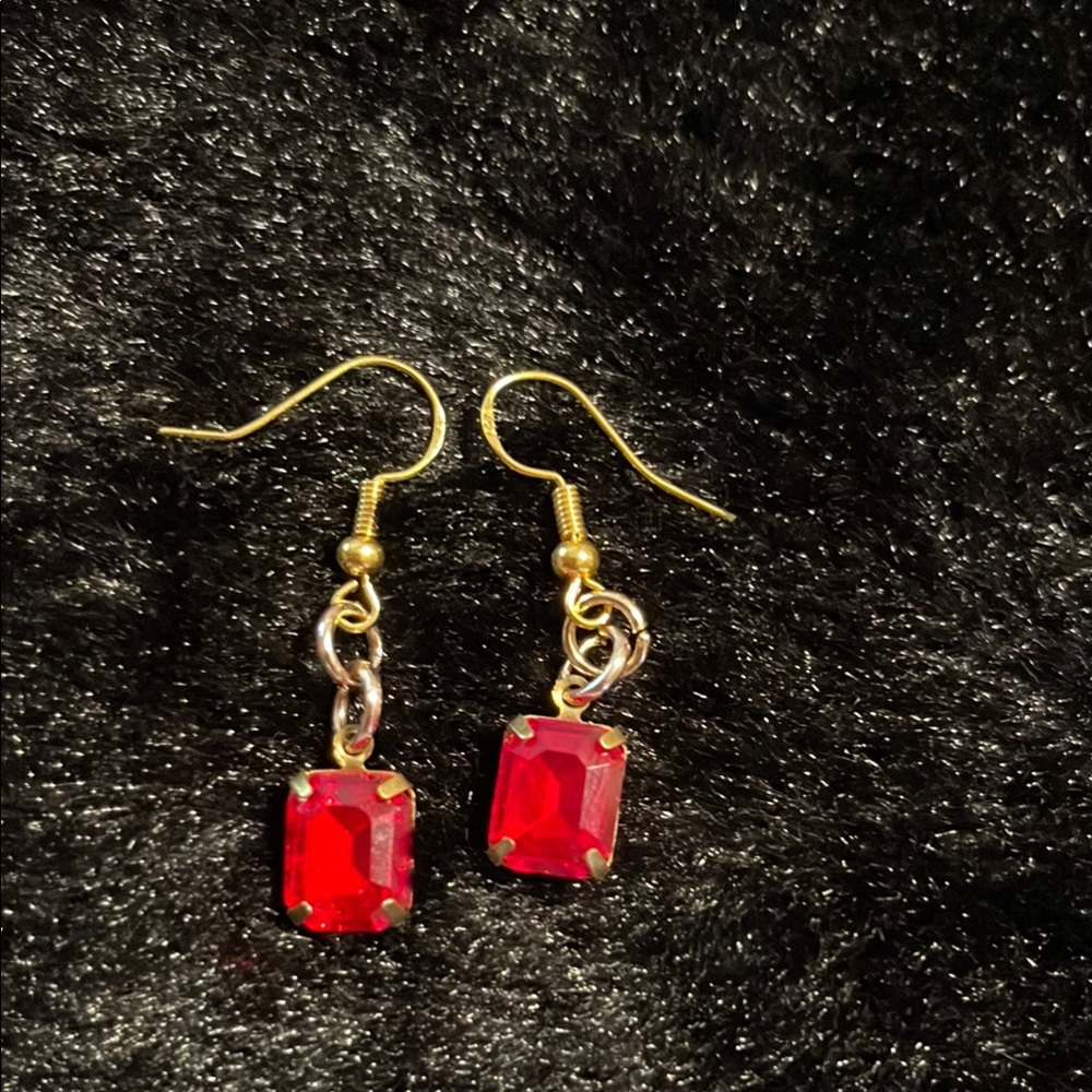 Elegant Red and sterling silver Gold toned Dangle Earrings